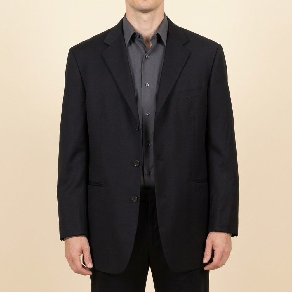 Brooks Brothers BrooksEase Suit Jacket Mens 44 Long Black Wool 3 Button EUC